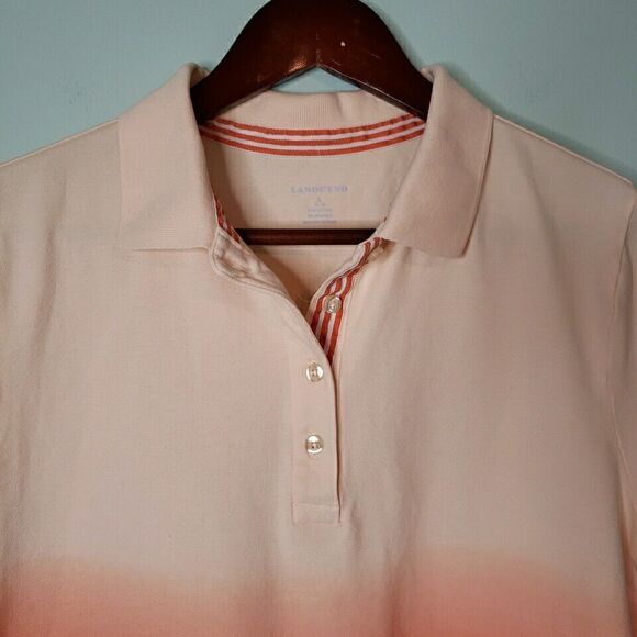 Lands End Womens Polo Shirt Orange Peach Ombre Casual Summer Top Golf Size Large - Picture 2 of 15